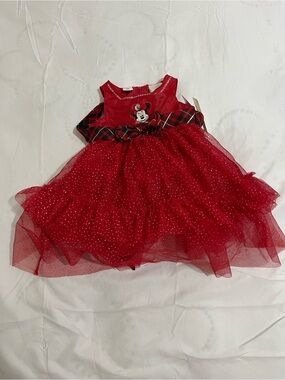 Disney Red Minnie Mouse Sparkle Tulle Party Dress Girls Size 6/9 Months NWT